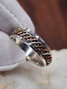 Sterling silver 925 / 14k gold Men's Ring Braided Celtic woven Band Ring Size 11